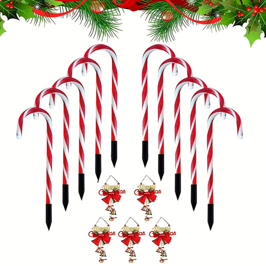 Kerstdecoratie Buiten – Candy Canes – Tuinornamenten – Tuinprikkers – Feestelijke Decoratie – 10 Stuks – 53 cm Hoog – Met Metalen Stelen