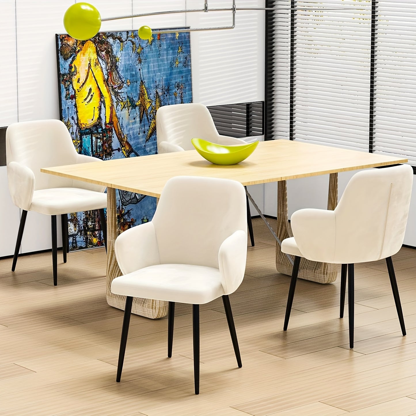 Set van 2 Nordic Vintage Eetkamerstoelen – Gestoffeerde Stoelen met Armleuningen in Velvet – Lichtbeige, Voor Keuken, Woonkamer, Thuis of Restaurant