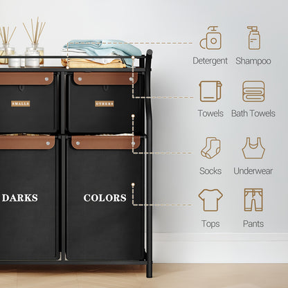 Wasmand – Wassorteerder – Wasbox – Waszak – Opbergmand – 6 Compartimenten Met Labels – 219 Liter Grote Capaciteit – Stevig Metalen Frame