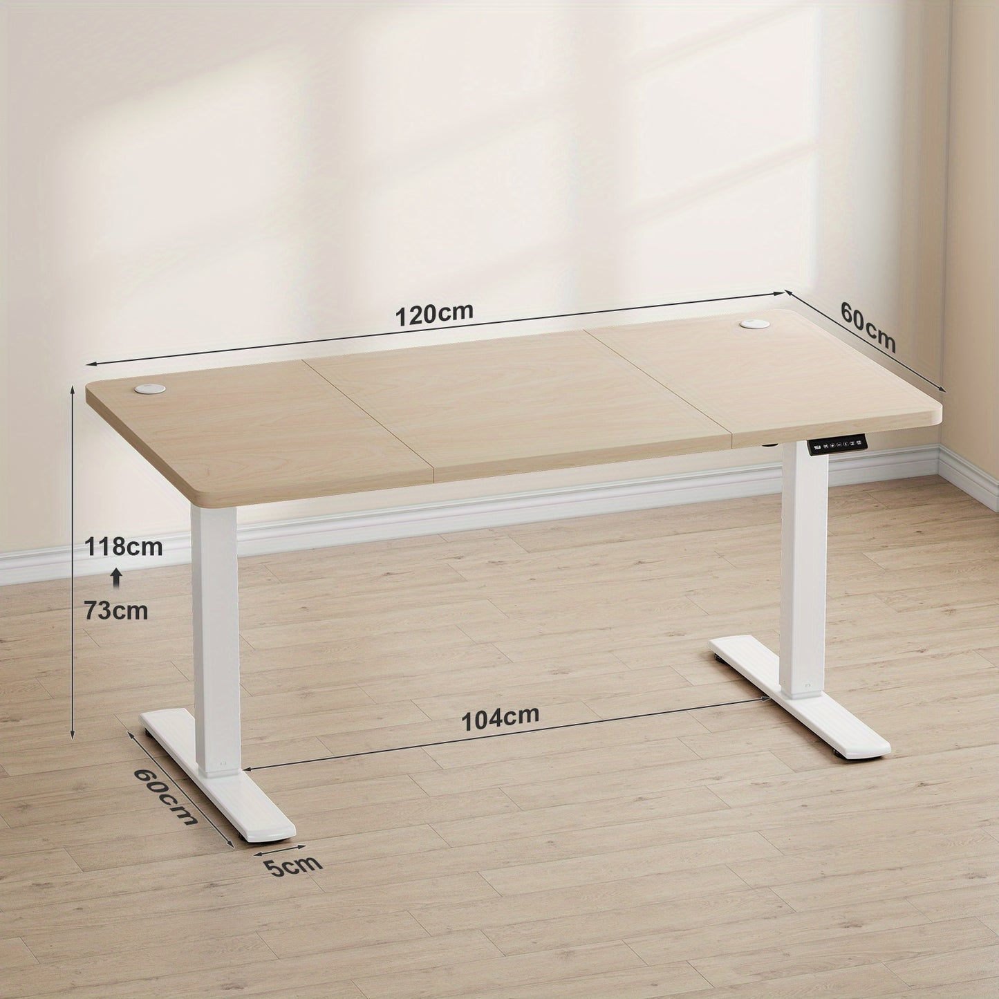 120x60cm Ergonomic Height Adjustable Standing Desk, Home Office Table with Splice Board, Upgraded Stable Steel Frame for Sit-Stand Workstation