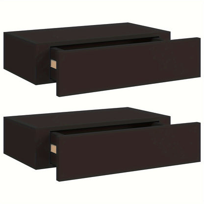 Wandplanken – Zwevende Plank – Muurplank – Opbergplank – Ladeplank – Zwart – Set van 2 – MDF – 40x23,5x10 cm – Met Lade – Ruimtebesparend