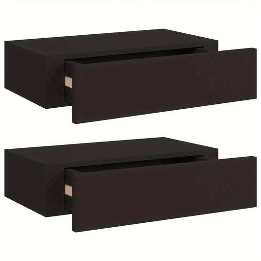 Wandplanken – Zwevende Plank – Muurplank – Opbergplank – Ladeplank – Zwart – Set van 2 – MDF – 40x23,5x10 cm – Met Lade – Ruimtebesparend