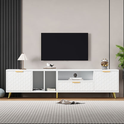 Tv-kast – TV Meubel – Media Kast – Entertainment Meubel – Luxe Verticale Kast – Geschikt voor TV’s tot 80 inch – Mat Wit Met Honeycomb Design