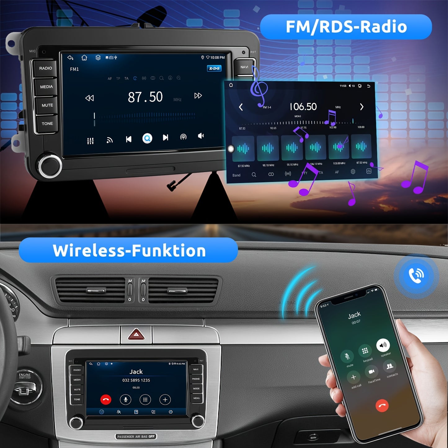 Autoradio – Autostereo – Car Head Unit – Multimedia Systeem – Android Radio – 7 Inch HD IPS Touchscreen – Draadloze CarPlay & Android Auto