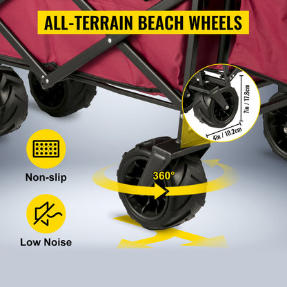 Bolderkar – Opvouwbare Kar – Transportkar – Vouwwagen – Strandwagen – Stevig Stalen Frame – Afneembare Waterafstotende Kap – Extra Grote Laadruimte – 360° Zwenkwielen – Rood