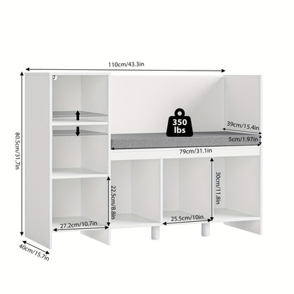 Boekenkast – Kasten – Opbergmeubel – Speelgoedrek – Zitbankje – Wit – 80,5x40x110 cm – 6 Opbergvakken – Afneembaar Wasbaar Zitkussen