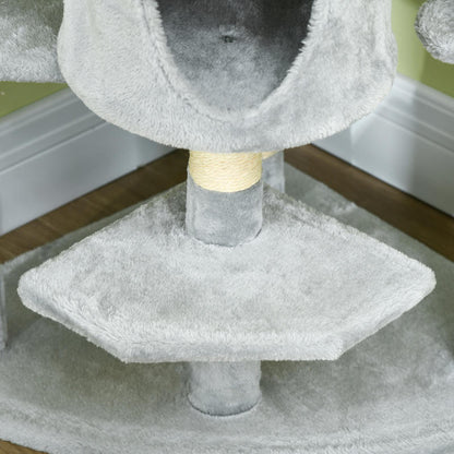 Krabpaal – Kattenboom – Kattenhuis – Krabmeubel – Kattenmand – Twee Hangmatten & Kattenholletjes – Lichtgrijs Sisal & Pluche Speeltje