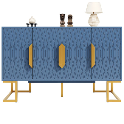 Modern-Style Blue Sideboard | 140x40x80 cm with Four Doors and Two Height-Adjustable Shelves, Versatile for Storage, Kitchen, or Dining Room Use, Metal Construction