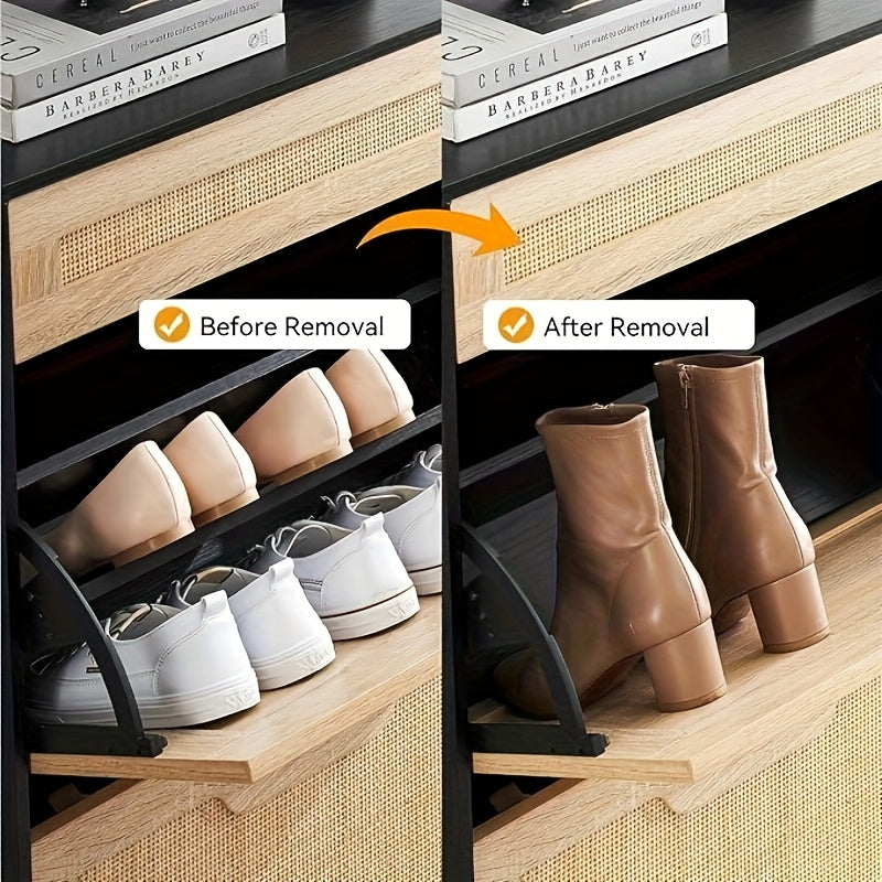 Schoenenkast – Schoenen Opberger – Schoenenkast – Schoenenschuifkast – Schoenrekken – Modern Design – Met 2 Kleppen en 4 Verstelbare Planken – Zwart – Duurzaam Hout en Metaal