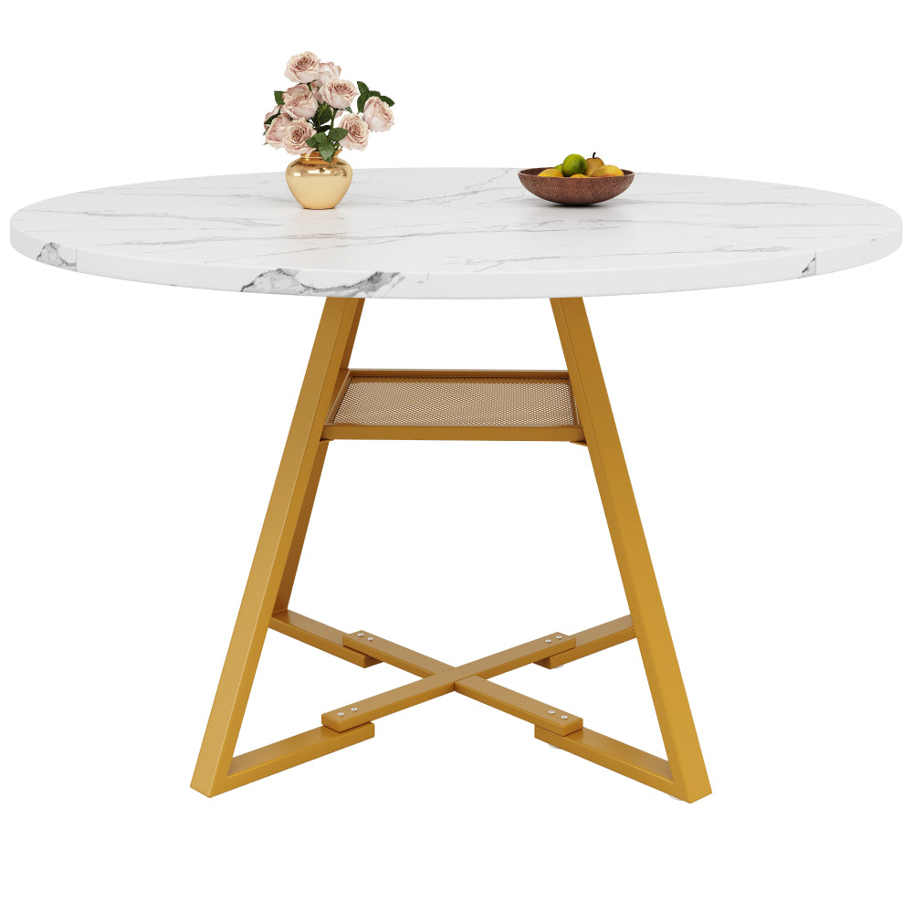 Ronde Eettafel – Eettafel Rond – Ronde Tafel – Tafel Marmerlook – Ronde Eetkamertafel – Marmerlook Tafelblad – Metalen Zwarte Poot – Eigentijds Ontwerp