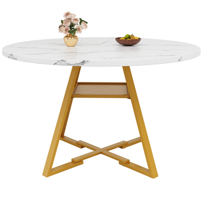 Ronde Eettafel – Eettafel Rond – Ronde Tafel – Tafel Marmerlook – Ronde Eetkamertafel – Marmerlook Tafelblad – Metalen Zwarte Poot – Eigentijds Ontwerp