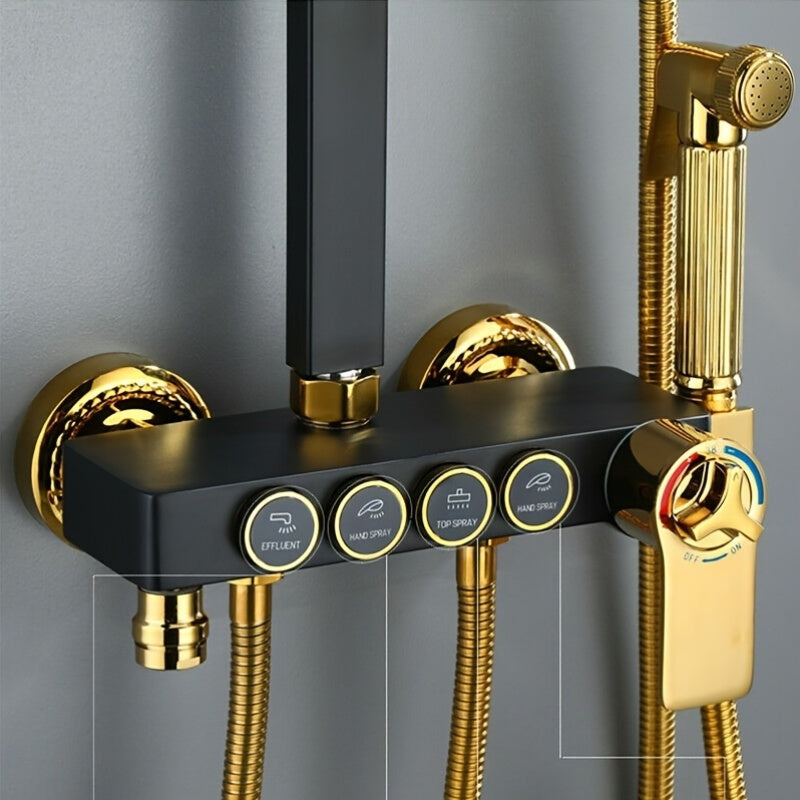 Regendouche – Douchesysteem – Douche Set – Douchekraan – Thermostaatkraan – Roestvrij Staal – Mat Zwart Gouden Afwerking