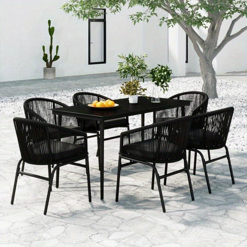 7pcs Garden Furniture Set in Black, Suitable for Temporary Outdoor Use.