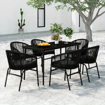 7pcs Garden Furniture Set in Black, Suitable for Temporary Outdoor Use.