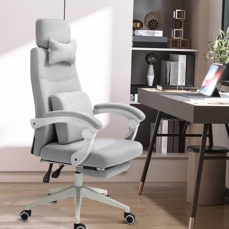 Ergonomische Bureaustoel – Bureau Stoel – Gamingstoel – Werkstoel – Office Chair – Verstelbare Hoogte – 360° Draaifunctie – Zwenkwieltjes – Multi-Layer Schuim – Roestvrijstalen Frame – Grijs