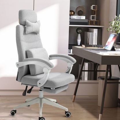 Ergonomische Bureaustoel – Bureau Stoel – Gamingstoel – Werkstoel – Office Chair – Verstelbare Hoogte – 360° Draaifunctie – Zwenkwieltjes – Multi-Layer Schuim – Roestvrijstalen Frame – Grijs