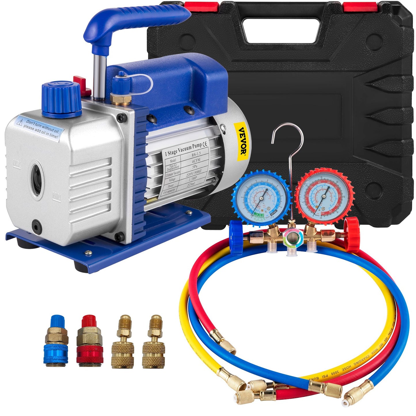 Vacuümpomp – Vacuüm Pomp – Refrigeratie Pomp – Airconditioner Pomp – Koeltechniek Set – 4 CFM Capaciteit – 1/3 PK Motor