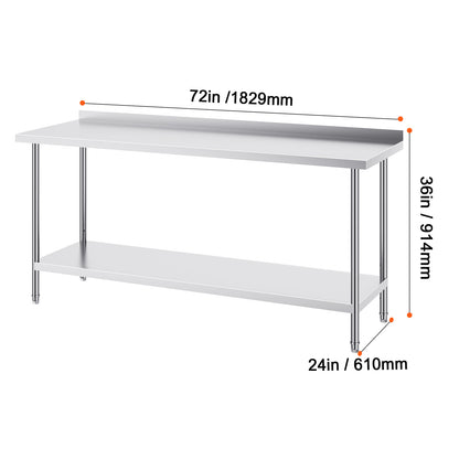 RVS Werktafel – Stalen Werkbank – Keuken Werkblad – Voedselbereidingstafel – Horeca Werktafel – 183x61x91 cm – Verstelbare Opbergruimte – Roestvrij Staal 0,8 mm