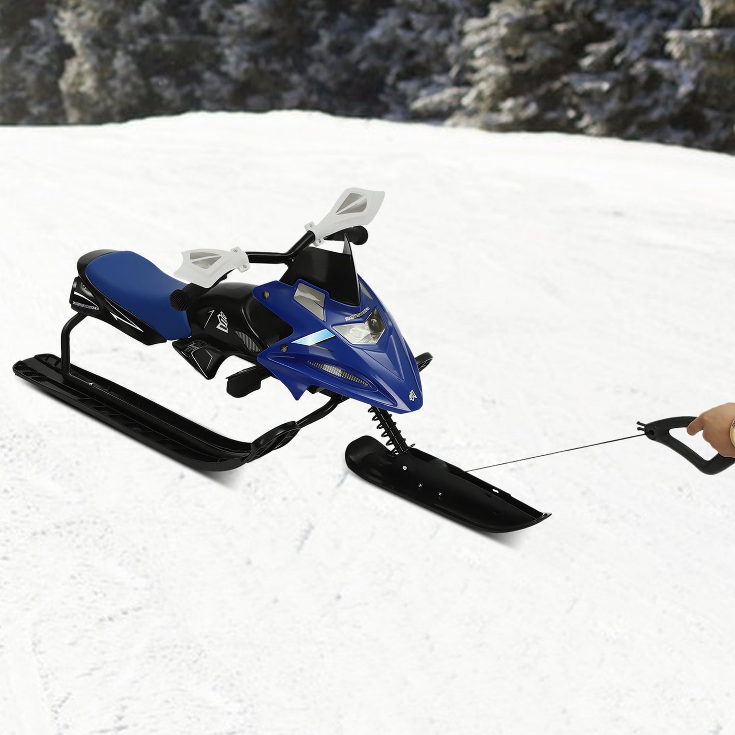 Slee – Sneeuwslee – Skibob – Bobslee – Kinderslee – Stevig IJzeren Frame – Verstelbare Zitting met Remmen – 124 cm – Blauw