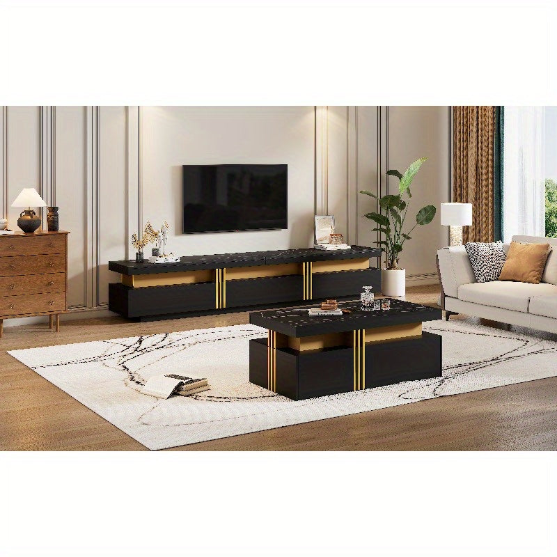 TV Wandmeubel Zwart Metaal – Mediameubel – Tv Meubel – Opbergkast – Salontafel Combinatie – Gouden Accent Poten – Duurzaam Metalen Frame – Gemakkelijk Montage