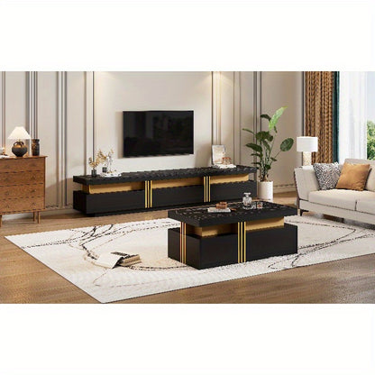 TV Wandmeubel Zwart Metaal – Mediameubel – Tv Meubel – Opbergkast – Salontafel Combinatie – Gouden Accent Poten – Duurzaam Metalen Frame – Gemakkelijk Montage