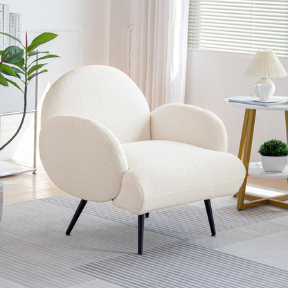 Fauteuil – Accentstoel – Lounge Stoel – Zitzak – Oorfauteuil – Teddy Stof – Met Armleuningen – Metaal Frame – Comfortabele Schuimvulling – Geschikt Voor Harde Vloeren