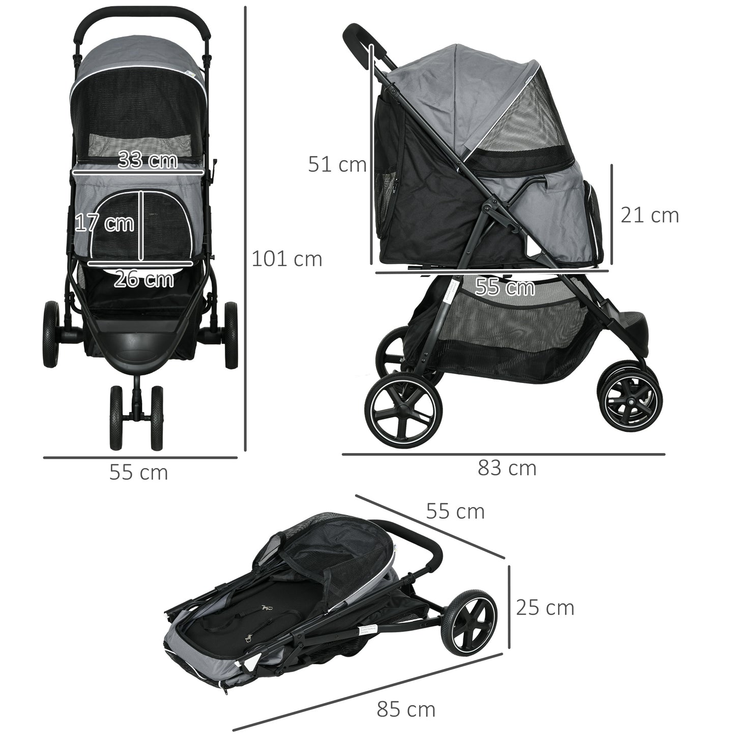 Hondenbuggy – Dierenwagen – Wandelwagen – Huisdierenwagen – Opvouwbare Buggy – Tot 10 kg Draagvermogen – Inclusief Regenhoes