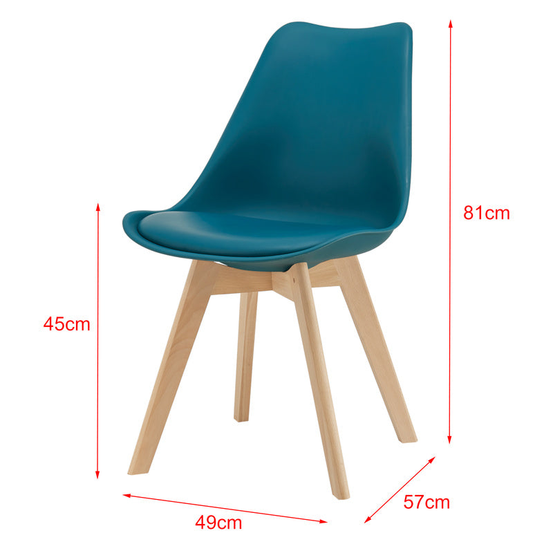 Eetkamerstoel – Stoel – Kuipstoel – Keukenstoel – Woonkamerstoel – Set van 6 – PU Kunstleer Bekleding – Massief Beukenhout Frame – Turquoise