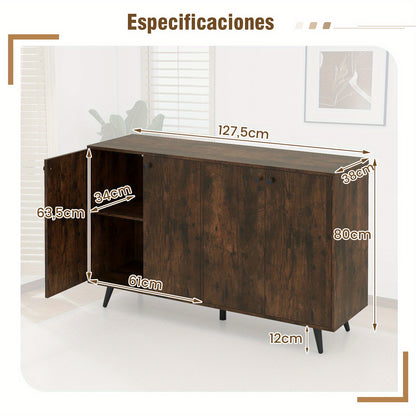 Dressoir – Dressoirkast – Buffetkast – Opbergkast – Ladekast – Houten Dressoir Met 4 Deuren – 5-Voudig Verstelbare Planken – Vintage Stijl 127,5x38x80 cm