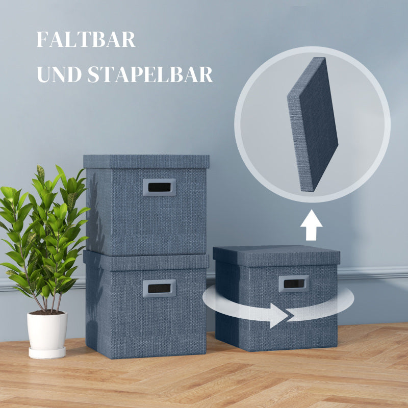 Opbergdoos – Opbergbox – Opbergmand – Opbergcontainer – Opbergkist – Set Van 2 – Stapelbaar En Inklapbaar – Polyester Met Linnen Look 30x30x29 cm Blauw