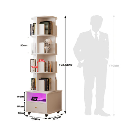 Draaibare Boekenkast – Boekplank – Boekenrek – Opbergkast – Boekhouder – 4 Planken Met Lade – 360° Draaibaar En Robuust Hout