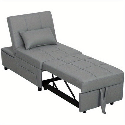3-in-1 Convertible Sofa Bed with Storage Pocket, Adjustable Backrest & Pillow - Multifunctional Sleeper Chair with Rollers, Space-Saving Design for Small Spaces, Easy Assembly, Durable Plastic/Wood/Metal Frame - Ideal for Liv