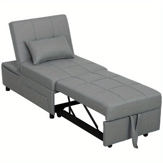 3-in-1 Convertible Sofa Bed with Storage Pocket, Adjustable Backrest & Pillow - Multifunctional Sleeper Chair with Rollers, Space-Saving Design for Small Spaces, Easy Assembly, Durable Plastic/Wood/Metal Frame - Ideal for Liv