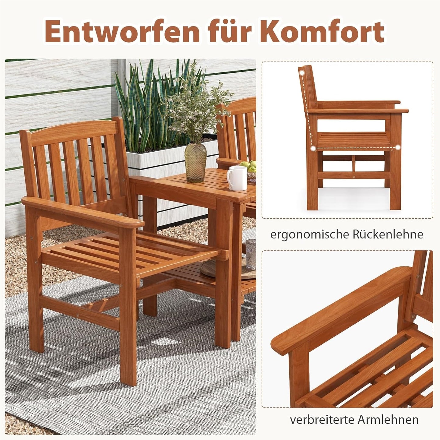 Tuinbank – Tuinset – Buitenbank – Balkonbank – Acaciahouten Bank – 2 Persoons – Met Zijtafel – Parasoluithouder – Weerbestendig Hout – Ergonomisch Design