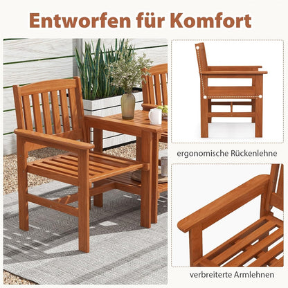 Tuinbank – Tuinset – Buitenbank – Balkonbank – Acaciahouten Bank – 2 Persoons – Met Zijtafel – Parasoluithouder – Weerbestendig Hout – Ergonomisch Design