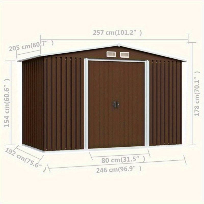 Stalen Tuinschuur – Tuinhuis – Opslagruimte – Berging – Schuur – Mobiel – Tijdelijk – Stevig Alloy Staal – Afmetingen 257x205x178 cm