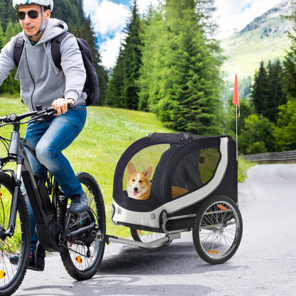 Fietskar voor Honden – Hondentrailer – Hondenwagen – Fietsaanhanger – Huisdierkar – Veiligheidssysteem met Reflectoren – Weerbestendige Beschermhoes – Wit