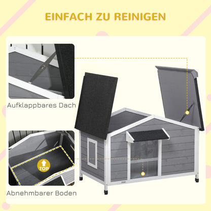 Hondenhok – Hondenhuis – Hondenbungalow – Hondenverblijf – Hondenhok Buiten – Massief Hout – Weerbestendig Met Asfalt Dak – Verwijderbare Vloer – 109x79x72 cm – Zwart Grijs Wit