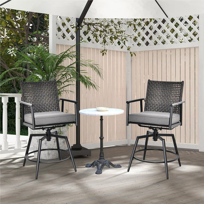 Barstoel – Barkruk – Barstoel Set – Barstoelen – Bistrostoel – 360° Draaibaar – 2-Laags PE-Rattan Rugleuning – Verstelbare Voetensteun – Metalen Frame – Set Van 2 – Zithoogte 64 cm
