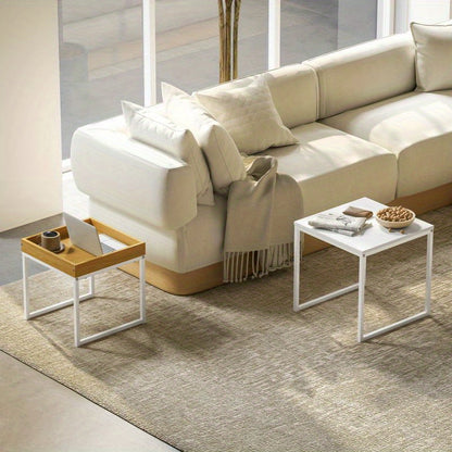 Salontafel Set – Koffietafel – Bijzettafel – Woonkamertafel – Hoektafel – White Oak Houten Blad – Stevig Stalen Frame – Draagkracht 30 kg – Weerbestendig Design