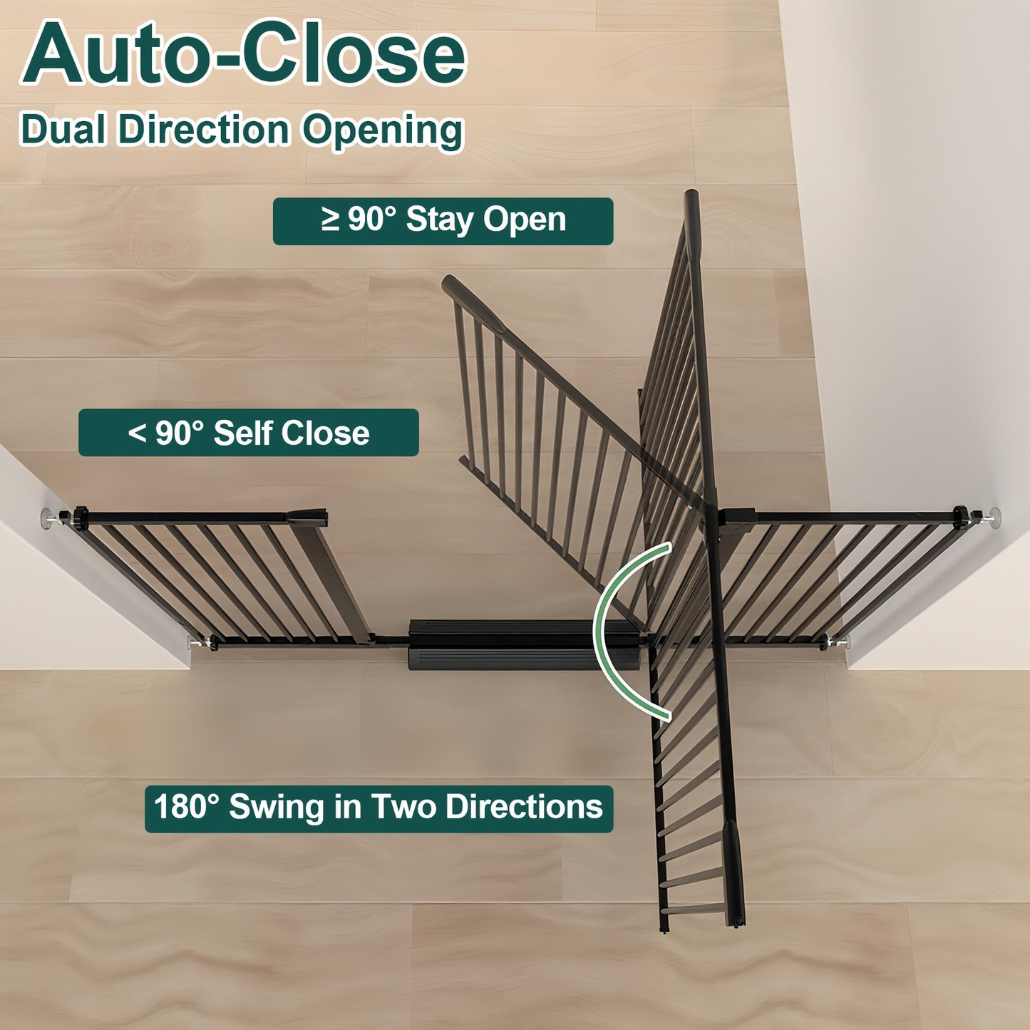 Hondenbarrière – Hondenpoort – Huisdierenhek – Traphekje – Verstelbare Hondenpoort Zwart – Drukbevestiging Zonder Gereedschap – Veilig Smalle Spijlafstand 3,5 cm – 180° Draaibaar Met Dubbele Vergrendeling