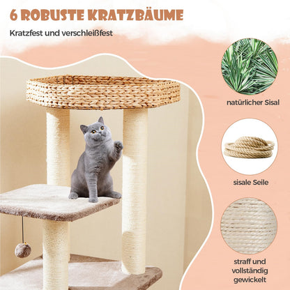 Krabpaal – Krabmeubel – Kattenklimpaal – Krabton – Kattenmeubel – 131 cm Hoog – Natuurlijk Riet en Sisal