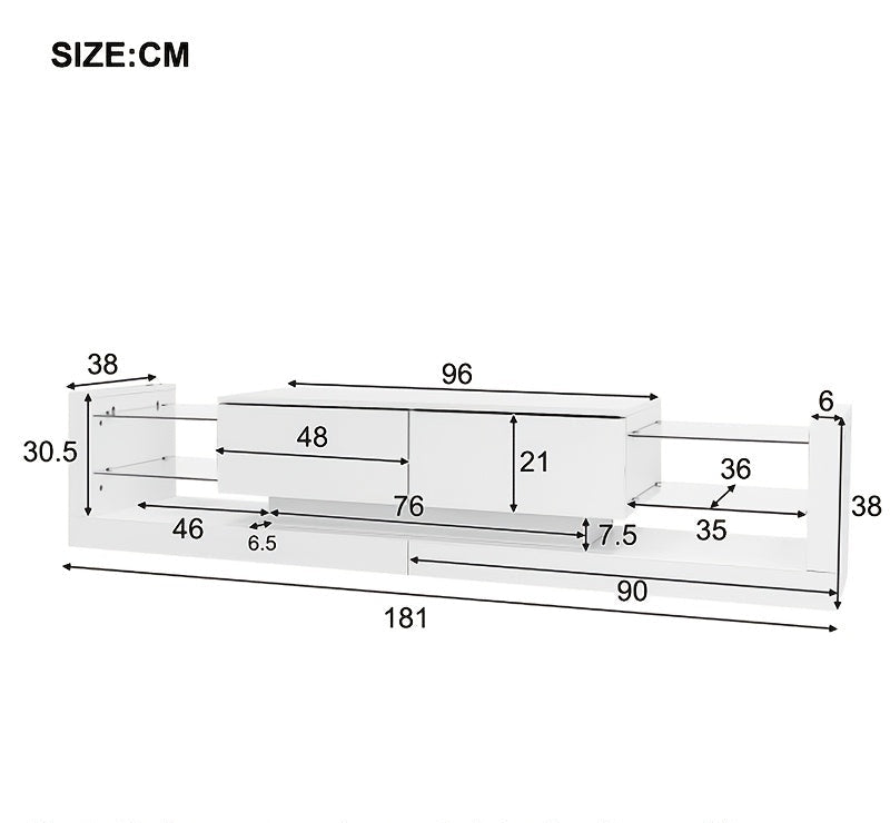 tv meubel – tv kast – tv dressoir – tv meubelen – media meubel – hoogglans wit – glazen front – 181 cm – geschikt voor tv tot 80 inch – twee klepdeuren – hout