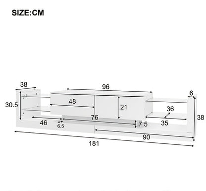 tv meubel – tv kast – tv dressoir – tv meubelen – media meubel – hoogglans wit – glazen front – 181 cm – geschikt voor tv tot 80 inch – twee klepdeuren – hout