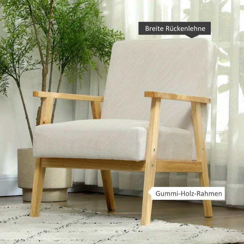 Loungebank Stoel – Fauteuil – Relaxstoel – Zitmeubel – Accentstoel – Geplaatst met Armleuningen – Crème Wit Gestoffeerd – Stabiele Metalen Poten – Gemakkelijk Schoon Te Maken