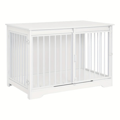 Houten Hondenbench – Hondenkooi – Hondenkennel – Hondenhok – Hondenmand – Met Schuifdeur en Zijdeur – Inclusief Wieltjes – 60x100x68 cm – Geschikt Voor Kleine Tot Middelgrote Honden – Stijlvol En Duurzaam