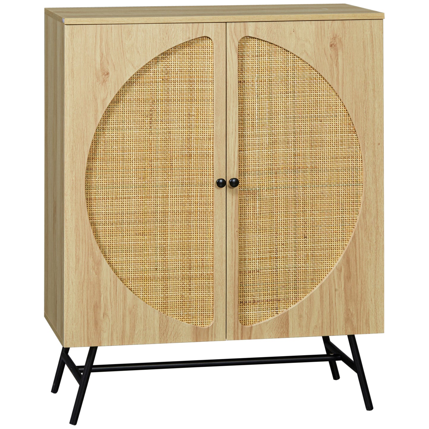 HOMCOM Storage Cabinet Buffet High Wooden And Wicker Design 2 Doors - 80 X 39 X 101.8 Cm Natural
