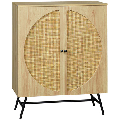 HOMCOM Storage Cabinet Buffet High Wooden And Wicker Design 2 Doors - 80 X 39 X 101.8 Cm Natural