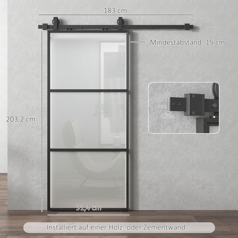 Schuifdeur – Schuifdeursysteem – Binnendeur – Kastenpaneel – Ruimtescheider – Matglas Privacy – Soft-Close Mechanisme – Stalen Zwart Frame – Eenvoudige Montage – Ruimtebesparend Design