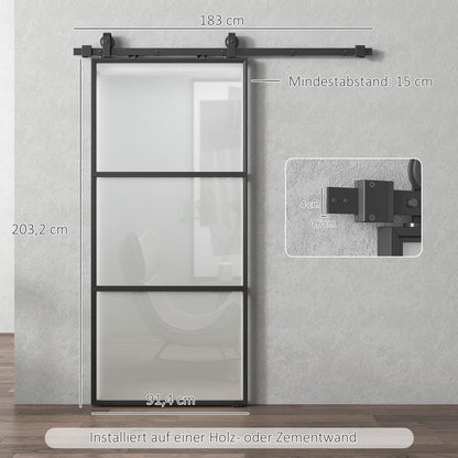 Schuifdeur – Schuifdeursysteem – Binnendeur – Kastenpaneel – Ruimtescheider – Matglas Privacy – Soft-Close Mechanisme – Stalen Zwart Frame – Eenvoudige Montage – Ruimtebesparend Design